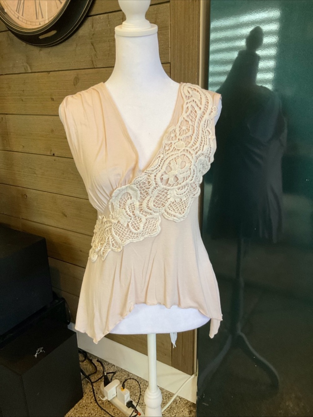Boston Proper Cream Lace-Trim Sleeveless V-Neck Tank